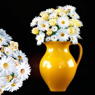 现代花瓶 菊花 陶罐 玫瑰 花束